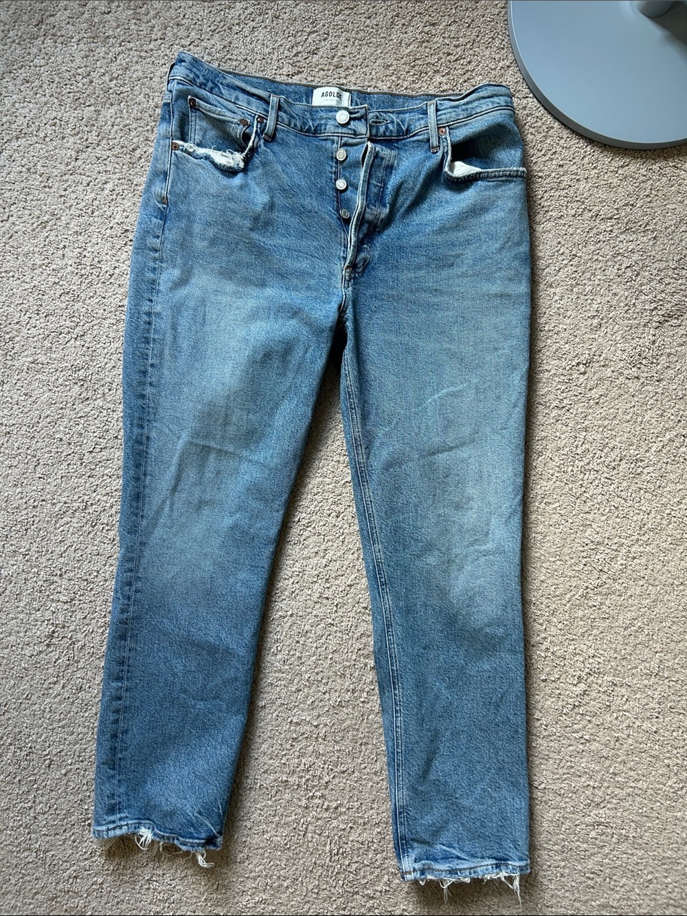 Agolde Riley long Jeans in Medium Blue with Raw Hem